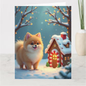 Pomeranian in Gingerbread Village Christmas Kaart (Voorkant)