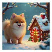Pomeranian in Gingerbread Village Christmas Perfect Poster (Voorkant)