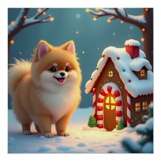 Pomeranian in Gingerbread Village Christmas Perfect Poster (Voorkant)