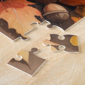 Pomeranian in herfstbladeren Thanksgiving kunst Legpuzzel (Zijkant)