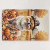 Pomeranian in herfstbladeren Thanksgiving kunst Legpuzzel (Horizontaal)