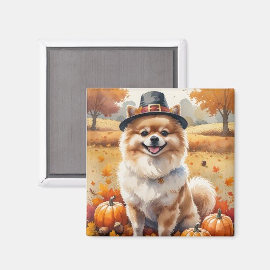 Pomeranian in herfstbladeren Thanksgiving kunst Magneet (Voorkant / Achterkant)