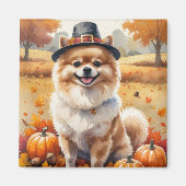 Pomeranian in herfstbladeren Thanksgiving kunst Magneet (Voorkant)