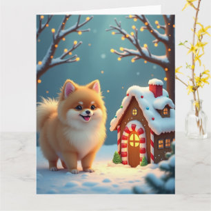 Pomeranian in Kerstedorp Kerstmis Kaart