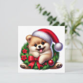 Pomeranian in Kerstkrans Feestdagenkaart (Staand voorkant)