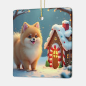 Pomeranian in Kerststad Dorp Gingerbread Keramisch Ornament (Links)