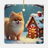 Pomeranian in Kerststad Dorp Gingerbread Keramisch Ornament (Achterkant)