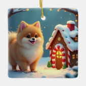 Pomeranian in Kerststad Dorp Gingerbread Keramisch Ornament (Voorkant)