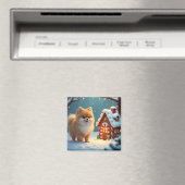 Pomeranian in Kerststad Dorp Gingerbread Magneet (Insitu (Vaatwasser))
