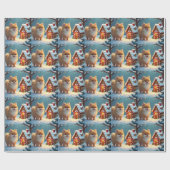 Pomeranian in Kerststad Dorp in peperkoek Cadeaupapier (Vlak)