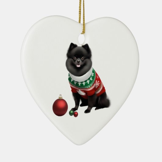 Pomeranian in Kersttrui Leuk & Schattig Keramisch Ornament (Rechts)