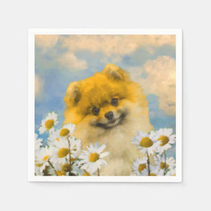 Pomeranian in Madeliefjes die - het Originele Art. Servet