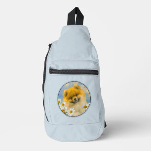 Pomeranian in madeliefjes schilderen originele hon sling bag