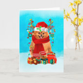 Pomeranian in sneeuw met kerstcadeaus kaart (Gele Bloem)