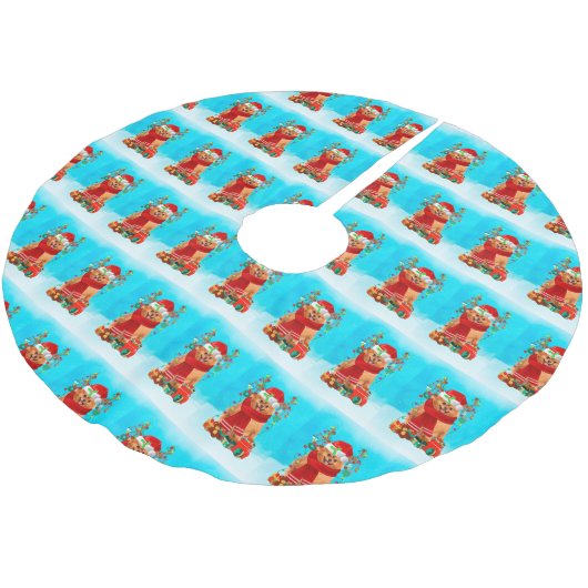 Pomeranian in sneeuw met kerstcadeaus kerstboom rok (Gekanteld)