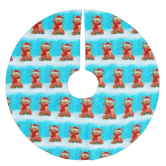 Pomeranian in sneeuw met kerstcadeaus kerstboom rok (Voorkant)