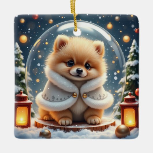 Pomeranian Kerst Kunst Keramisch Ornament (Voorkant)