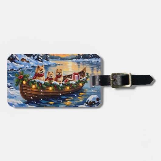 Pomeranian Kerstboot Vakantie Bagagelabel (Voorkant horizontaal)