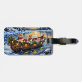 Pomeranian Kerstboot Vakantie Bagagelabel (Achterkant horizontaal)