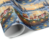 Pomeranian Kerstboot Vakantie Cadeaupapier (Rol Hoek)