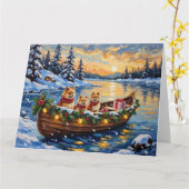Pomeranian Kerstboot Vakantie Kaart (Gele Bloem)