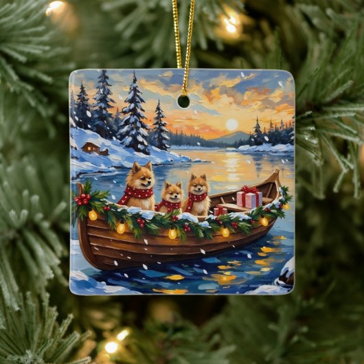 Pomeranian Kerstboot Vakantie Keramisch Ornament (Boom)