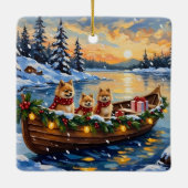 Pomeranian Kerstboot Vakantie Keramisch Ornament (Achterkant)