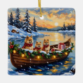 Pomeranian Kerstboot Vakantie Keramisch Ornament (Voorkant)