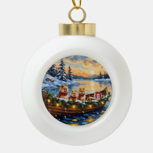 Pomeranian Kerstboot Vakantie Keramische Bal Ornament