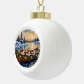 Pomeranian Kerstboot Vakantie Keramische Bal Ornament (Rechts)