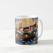 Pomeranian Kerstboot Vakantie Koffiemok (Voorkant rechts)