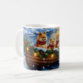 Pomeranian Kerstboot Vakantie Koffiemok (Voorkant links)