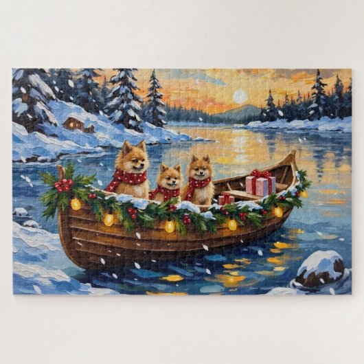 Pomeranian Kerstboot Vakantie Legpuzzel (Horizontaal)
