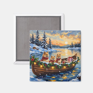 Pomeranian Kerstboot Vakantie Magneet