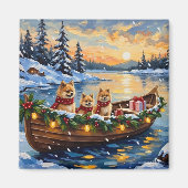 Pomeranian Kerstboot Vakantie Magneet (Voorkant)