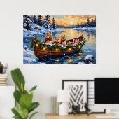 Pomeranian Kerstboot Vakantie Poster (Thuiskantoor)