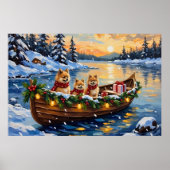 Pomeranian Kerstboot Vakantie Poster (Voorkant)