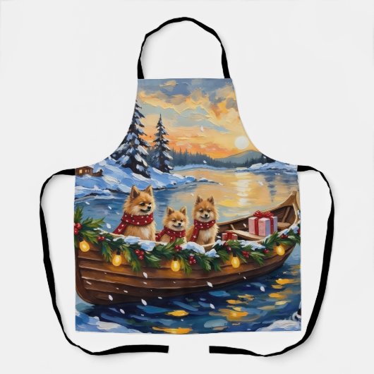 Pomeranian Kerstboot Vakantie Schort (Voorkant)