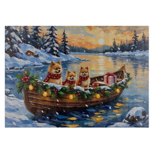 Pomeranian Kerstboot Vakantie Snijplank (Voorkant)