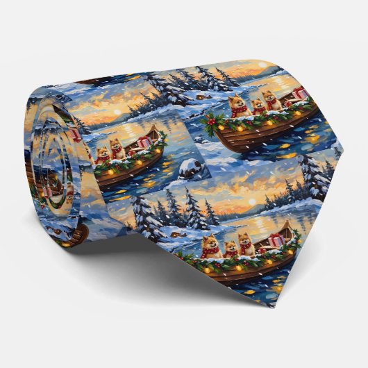 Pomeranian Kerstboot Vakantie Stropdas (Opgerold)