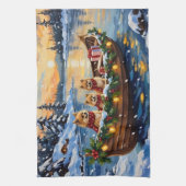 Pomeranian Kerstboot Vakantie Theedoek (Verticaal)