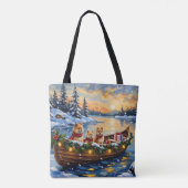 Pomeranian Kerstboot Vakantie Tote Bag (Achterkant)