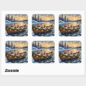 Pomeranian Kerstboot Vakantie Vierkante Sticker (Vel)
