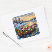 Pomeranian Kerstboot Vakantie Vierkante Sticker (Envelop)