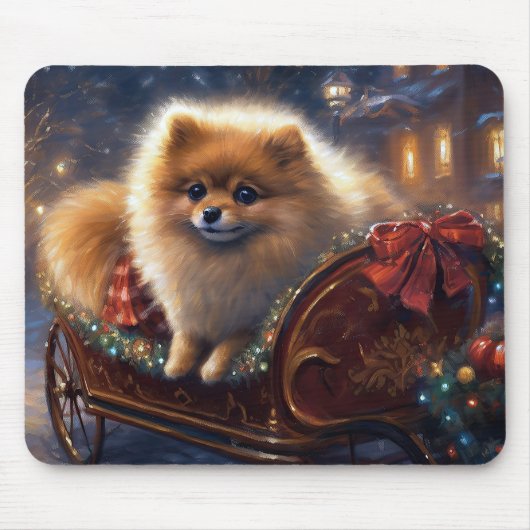 Pomeranian Kerstfeest Borstel  Muismat (Voorkant)