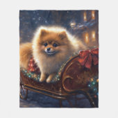 Pomeranian Kerstfeest Geborsteld Fleece Deken (Voorkant)