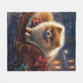 Pomeranian Kerstfeest Geborsteld Fleece Deken (Voorkant (Horizontaal))