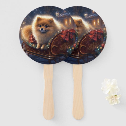Pomeranian Kerstfeest Geborsteld Handwaaier (Voorkant en achterkant)