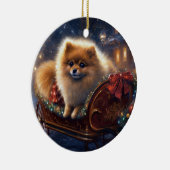 Pomeranian Kerstfeest Geborsteld Keramisch Ornament (Rechts)