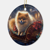 Pomeranian Kerstfeest Geborsteld Keramisch Ornament (Links)